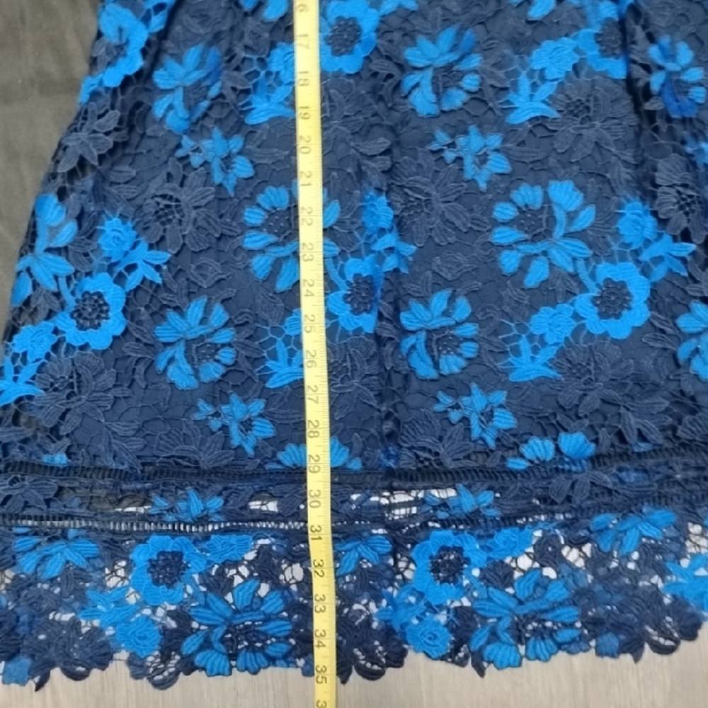 Tahari Blue Floral Lace Spaghetti-Strap Dress - Picture 14 of 15